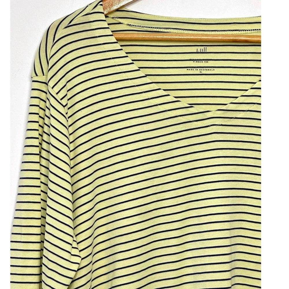 J.Jill V-Neck Tee Women XL Yellow Striped 3/4 Sleeve Casual Knit Top - Picture 3 of 7